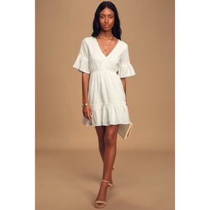 White Cutout Back Ruffle Dress